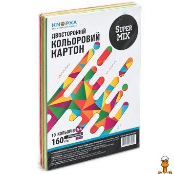 Мамалюк - Кольоровий папір двосторонній Super MIX формат A4 160 г/м&sup2; 100 аркушів 10 кольорів Knopka Knopka RT2-160.100.10