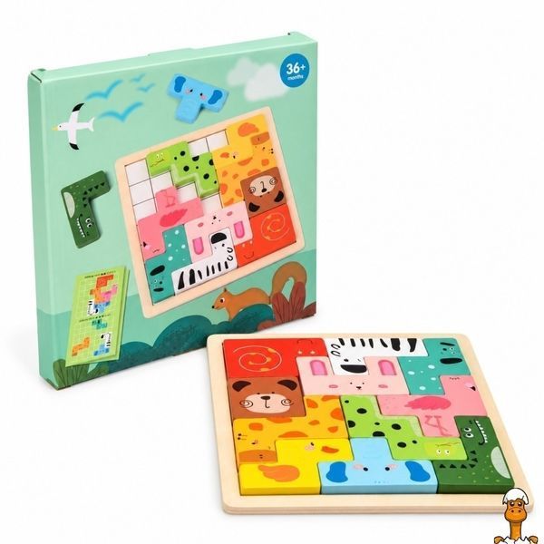 Мамалюк - Деревянная логическая игра Animal Tetris с заданиями 11 фигур животных Bambi Bambi RT2-C9405