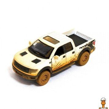 Мамалюк - Дитяча інерційна модель машинки пікап Ford F-150 SVT Raptor-Supercrew Muddy масштаб 1:46 біла Kinsmart Kinsmart RT2-KT5365WY-WHITE