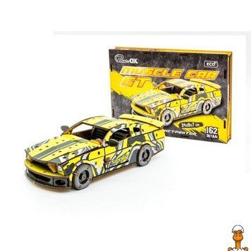 Мамалюк - Деревянный 3D конструктор машина Muscle car GT 162 детали желтый PuzzleOK PuzzleOK RT2-PUZ-00638