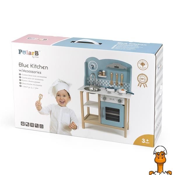 Мамалюк - Детская кухня PolarB из дерева с посудой голубой (44047) PolarB A4-44047