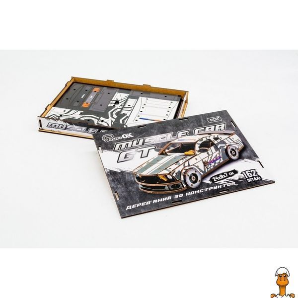 Мамалюк - Дерев'яний 3D конструктор Muscle car GT 162 деталі білий PuzzleOK PuzzleOK RT2-PUZ-00639