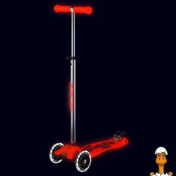 Мамалюк - Трехколесный самокат Micro Maxi Deluxe Glow LED светящийся красный (MMD368) Micro A4-MMD368