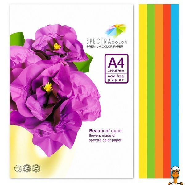 Мамалюк - Папір кольоровий А4 5 кольорів 50 листів 160 г/м&sup2; Spectra Color Spectra Color RT2-16.4253