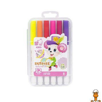 Мамалюк - Фломастер - пензлик Water color pen 12 кольорів 228-12 у пластиковому боксі Рожевий Bambi Bambi RT2-228-12-PINK