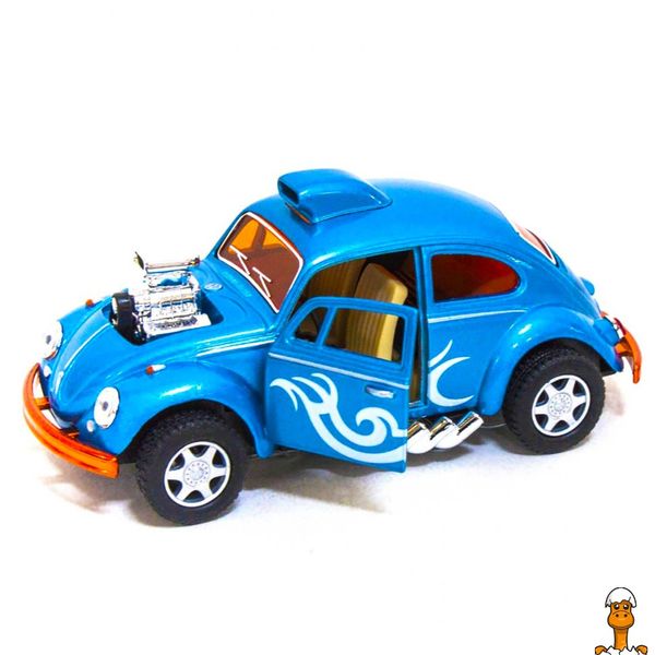 Машинка металева інерційна volkswagen beetle custom dragracer, 1:32 блакитний, віком від 3 років, Kinsmart RT2-KT5405W-LIGHT-BLUE фото