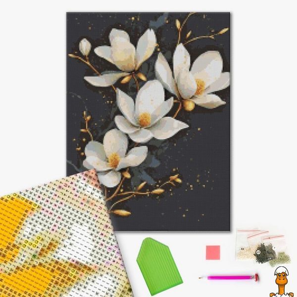 Мамалюк - Алмазная мозаика белые цветы на черном фоне 40х50 см Brushme Brushme RT2-DBS1262